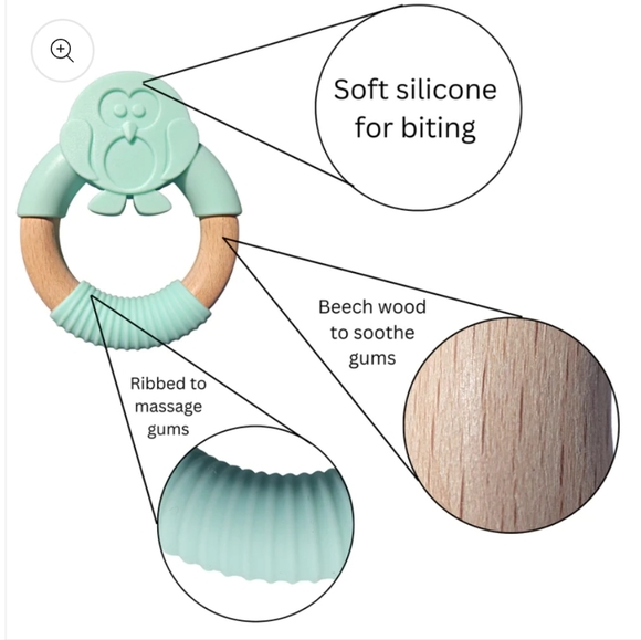 Mint green owl teether toy - Picture 2 of 5